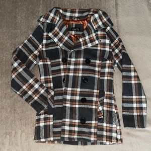 Orange Gingham Pea Coat